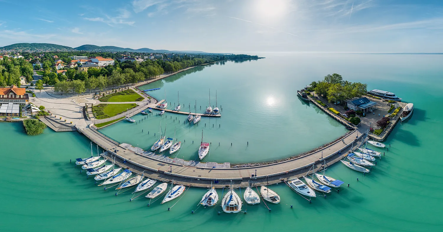 Preview image of a 360° photograph of the Balatonfüred Yacht Club marina, Hungary