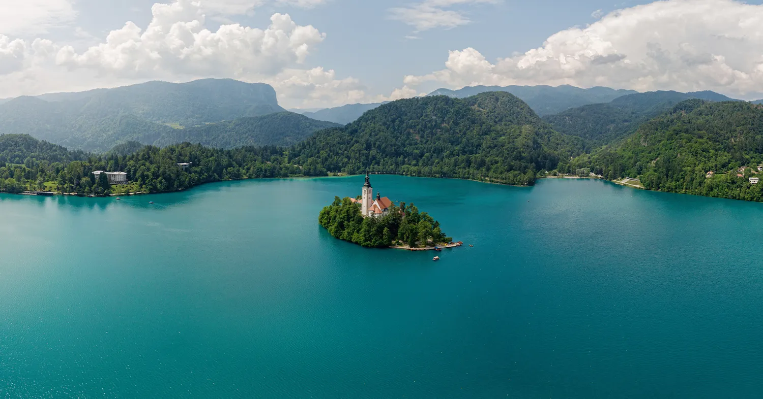 Preview image of a 360° photograph of Lake Bled with its iconic church island, Slovenia